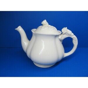Godinger And Company White Porcelain 6" Rose Embossed Tea Pot